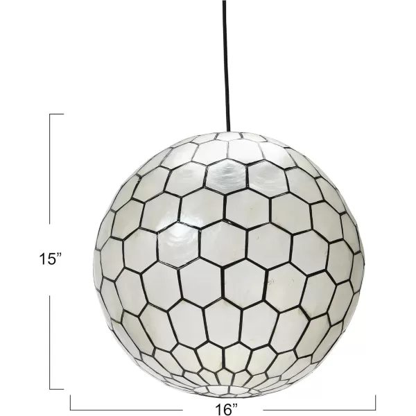 Creative CoOp Gold Honeycomb Globe Pendant Light Capiz White Seashells with Antique 16quotBlack