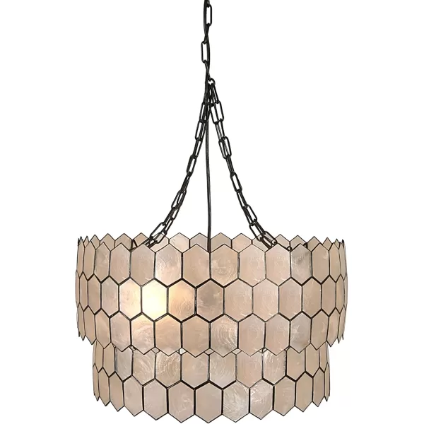Creative CoOp Gold Honeycomb Globe Pendant Light Capiz White Seashells with Antique 16quotBlack