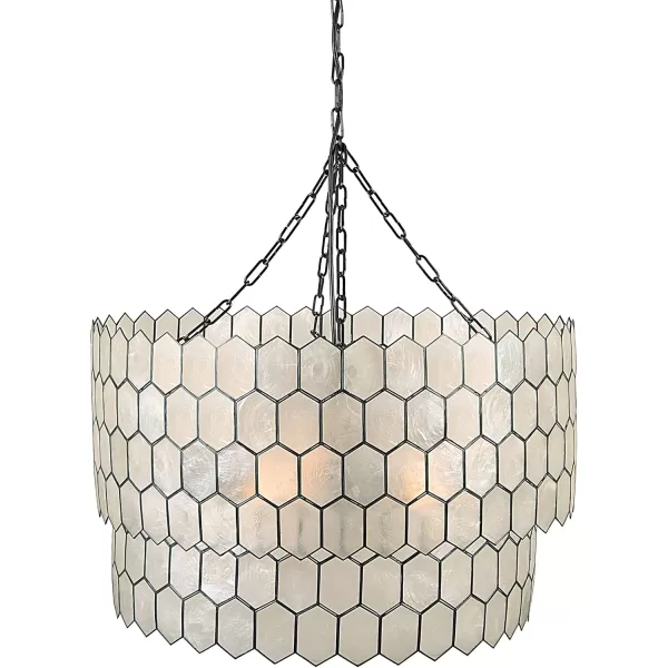 Creative CoOp Gold Honeycomb Globe Pendant Light Capiz White Seashells with Antique 16quotBlack