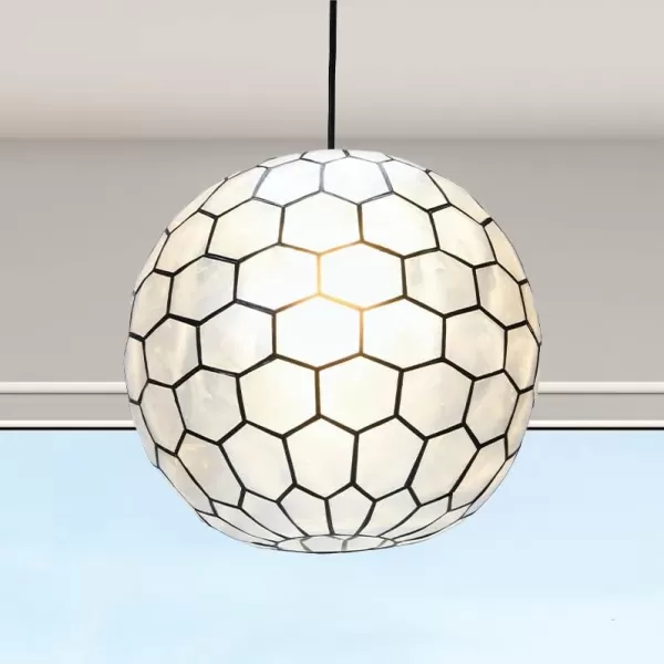 Creative CoOp Gold Honeycomb Globe Pendant Light Capiz White Seashells with Antique 16quotBlack
