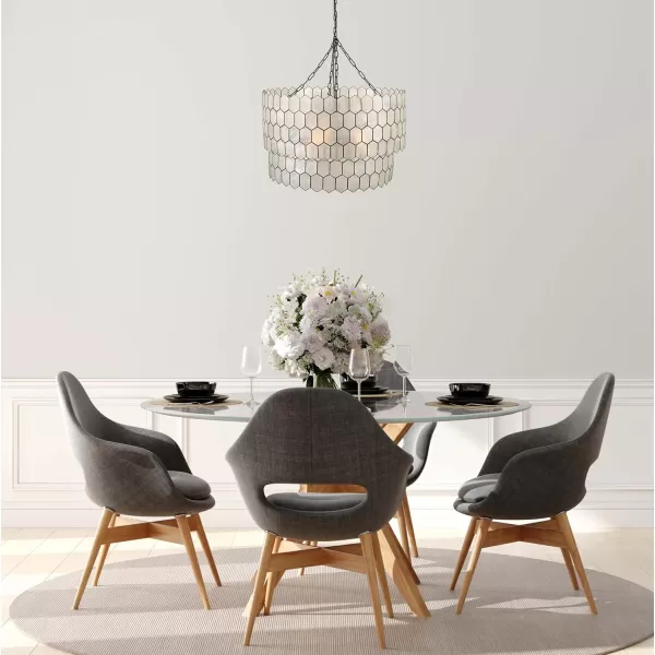 Creative CoOp Gold Honeycomb Globe Pendant Light Capiz White Seashells with Antique 16quotBlack