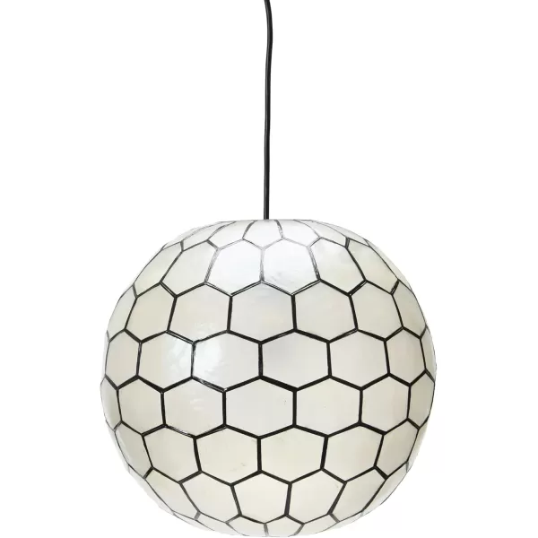 Creative CoOp Gold Honeycomb Globe Pendant Light Capiz White Seashells with Antique 16quotBlack
