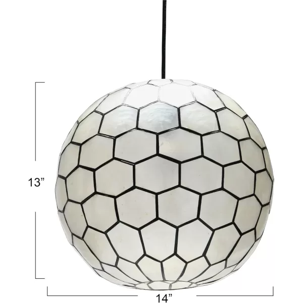 Creative CoOp Gold Honeycomb Globe Pendant Light Capiz White Seashells with Antique 16quotBlack