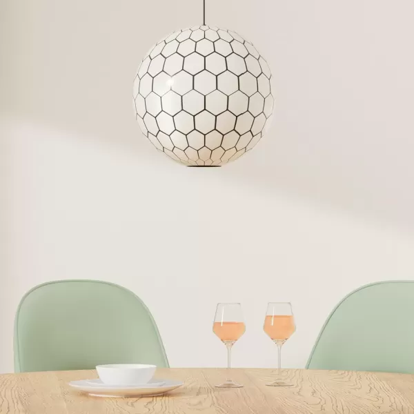 Creative CoOp Gold Honeycomb Globe Pendant Light Capiz White Seashells with Antique 16quotBlack