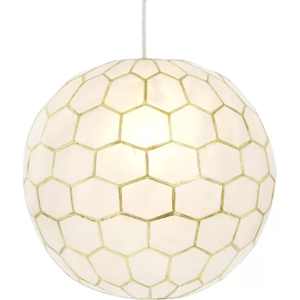 Creative CoOp Gold Honeycomb Globe Pendant Light Capiz White Seashells with Antique 16quotGold