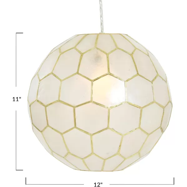 Creative CoOp Gold Honeycomb Globe Pendant Light Capiz White Seashells with Antique 16quotGold