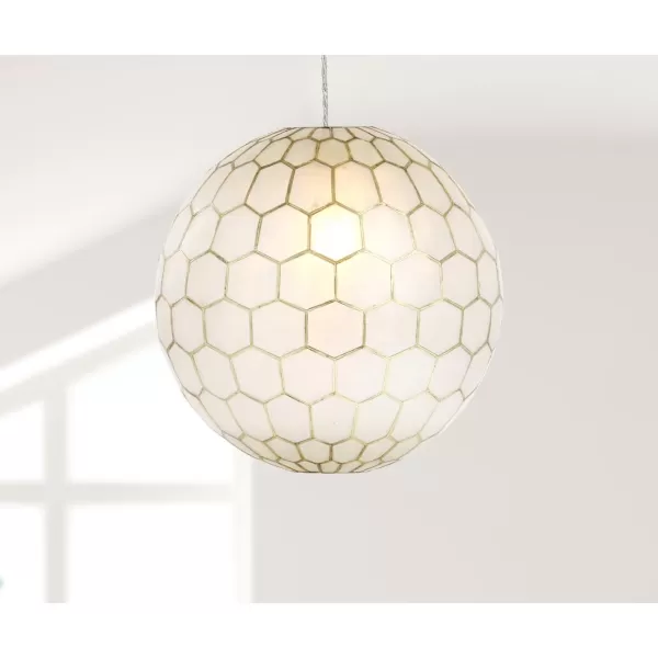 Creative CoOp Gold Honeycomb Globe Pendant Light Capiz White Seashells with Antique 16quotGold