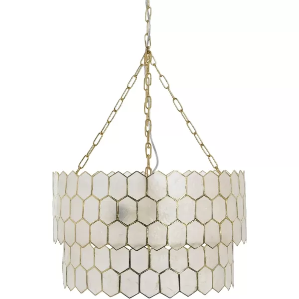 Creative CoOp Gold Honeycomb Globe Pendant Light Capiz White Seashells with Antique 16quotGold