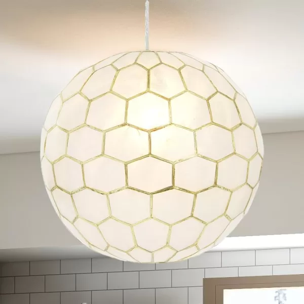 Creative CoOp Gold Honeycomb Globe Pendant Light Capiz White Seashells with Antique 16quotGold