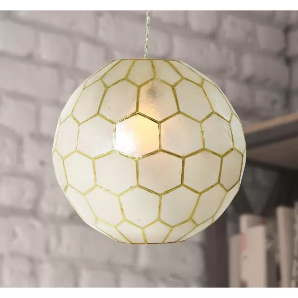 Creative CoOp Gold Honeycomb Globe Pendant Light Capiz White Seashells with Antique 16quotGold