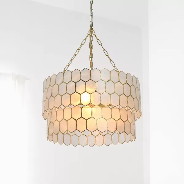 Creative CoOp Gold Honeycomb Globe Pendant Light Capiz White Seashells with Antique 16quotGold