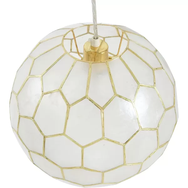 Creative CoOp Gold Honeycomb Globe Pendant Light Capiz White Seashells with Antique 16quotGold