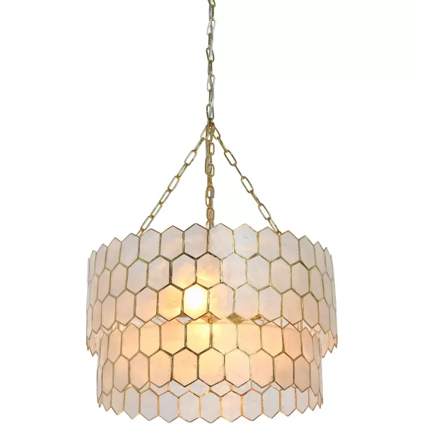 Creative CoOp Gold Honeycomb Globe Pendant Light Capiz White Seashells with Antique 16quotGold