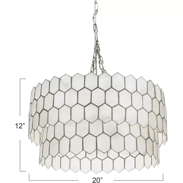 Creative CoOp Gold Honeycomb Globe Pendant Light Capiz White Seashells with Antique 16quotMatte Silver