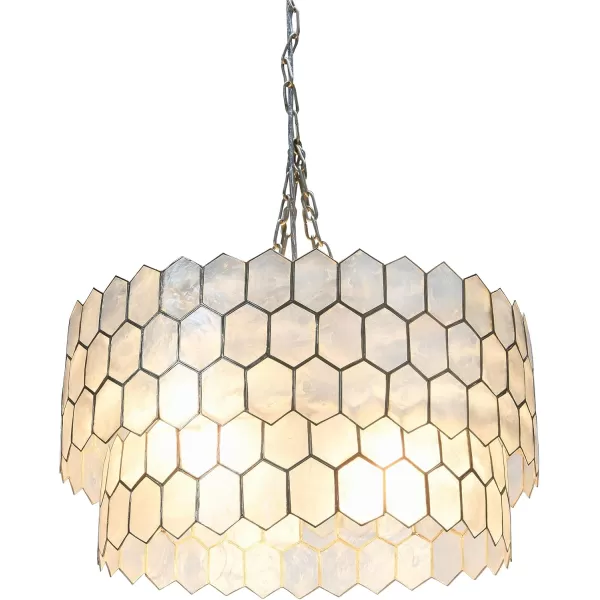 Creative CoOp Gold Honeycomb Globe Pendant Light Capiz White Seashells with Antique 16quotMatte Silver