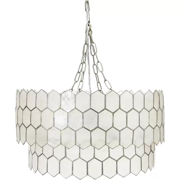 Creative CoOp Gold Honeycomb Globe Pendant Light Capiz White Seashells with Antique 16quotMatte Silver