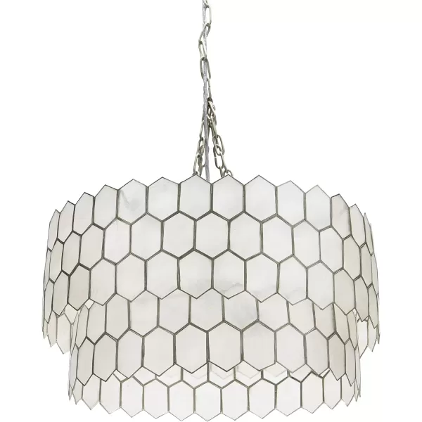 Creative CoOp Gold Honeycomb Globe Pendant Light Capiz White Seashells with Antique 16quotMatte Silver