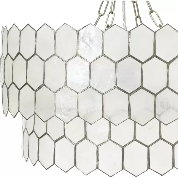 Creative CoOp Gold Honeycomb Globe Pendant Light Capiz White Seashells with Antique 16quotMatte Silver