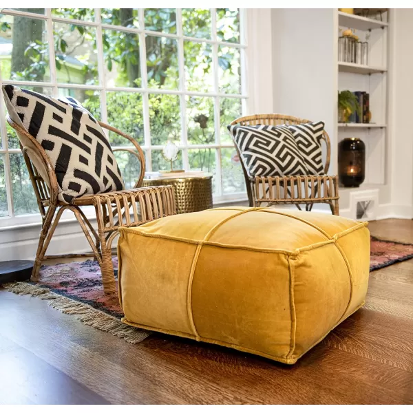 Creative CoOp Goldenrod Square Cotton Velvet PoufGoldenrod
