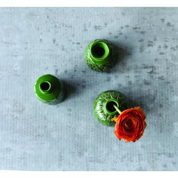 Creative CoOp Green Embossed Stoneware Vases Set of 3 Sizes