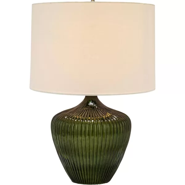 Creative CoOp Green Glass Table Lamp with White Drum Shade