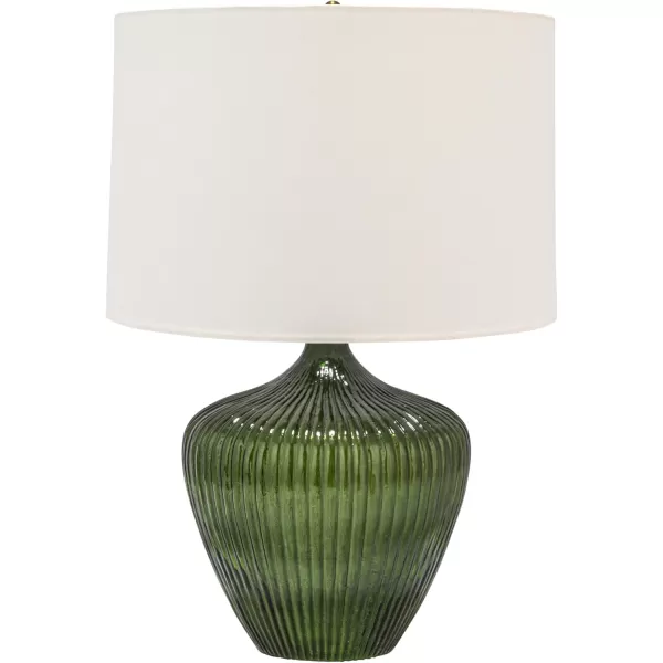 Creative CoOp Green Glass Table Lamp with White Drum Shade