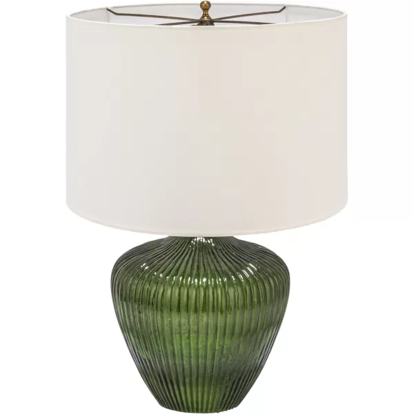 Creative CoOp Green Glass Table Lamp with White Drum Shade