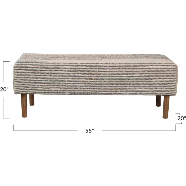 Creative CoOp Grey Woven Jute and Cotton Dhurrie Bench with Oak Wood Legs