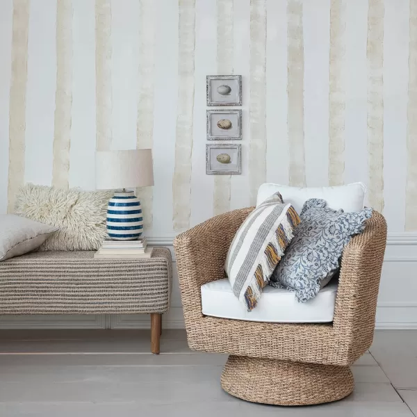 Creative CoOp Grey Woven Jute and Cotton Dhurrie Bench with Oak Wood Legs