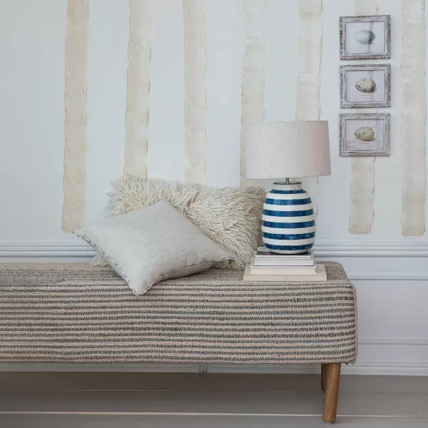 Creative CoOp Grey Woven Jute and Cotton Dhurrie Bench with Oak Wood Legs