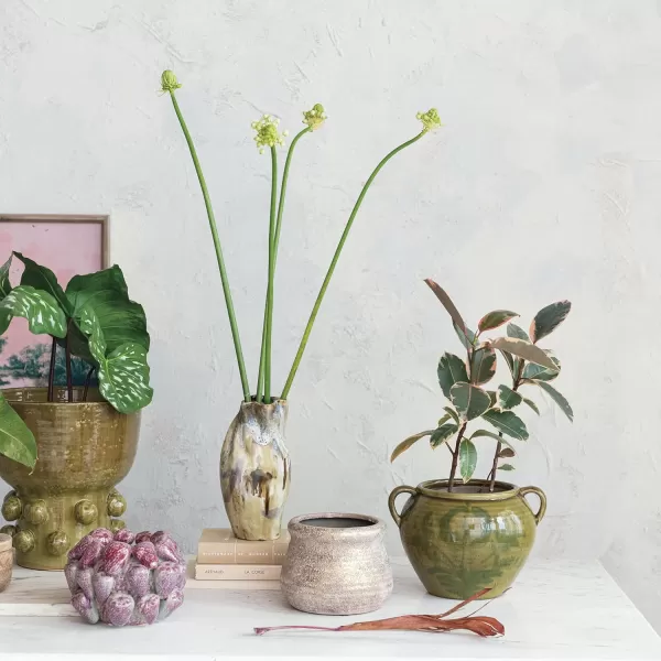Creative CoOp HandPainted Stoneware Organic Vase with Reactive Glaze Multicolor