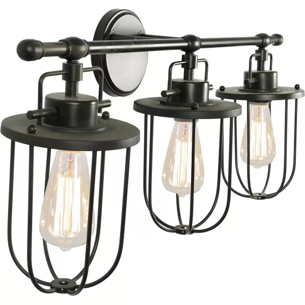 Creative CoOp Industrial Metal Cage 3 Light Black Wall Sconce