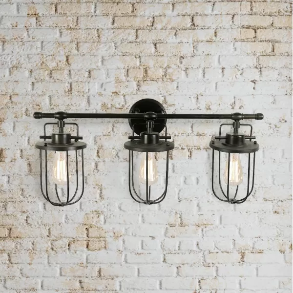 Creative CoOp Industrial Metal Cage 3 Light Black Wall Sconce