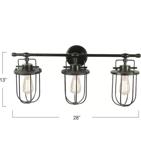 Creative CoOp Industrial Metal Cage 3 Light Black Wall Sconce