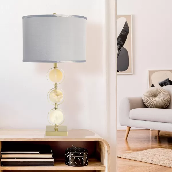 Creative CoOp Marble ampamp Metal Natural Linen Shade Table LampNatural