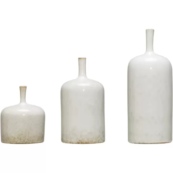 Creative CoOp Medium Cream Stoneware Green Accents ampamp Reactive Glaze Finish Each one Will Vary Vases WhiteMedium