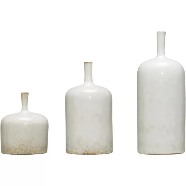 Creative CoOp Medium Cream Stoneware Green Accents ampamp Reactive Glaze Finish Each one Will Vary Vases WhiteSmall