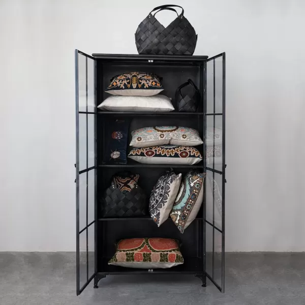 Creative CoOp Metal Display Glass Doors and Shelves Black Cabinet