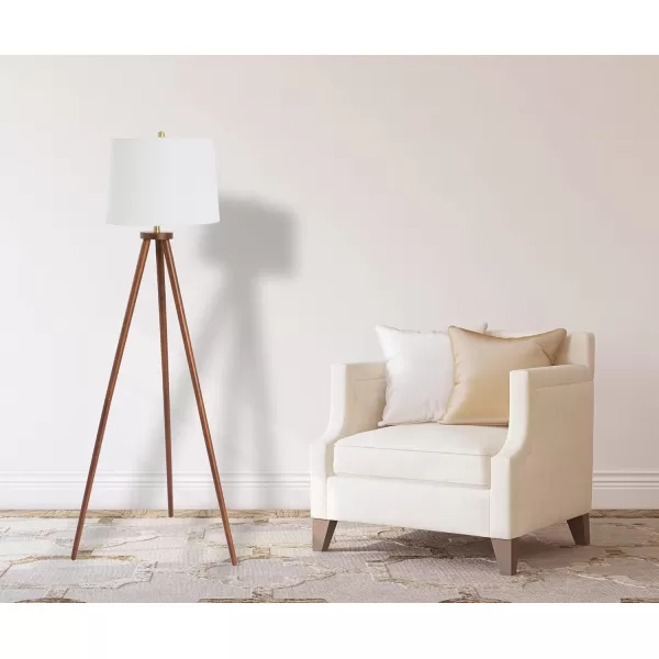 Creative CoOp Mid Century Modern Tripod Wood Floor Lamp with Linen Shade Natural and CreamWhite