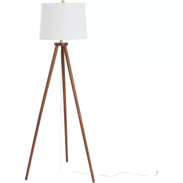 Creative CoOp Mid Century Modern Tripod Wood Floor Lamp with Linen Shade Natural and CreamWhite