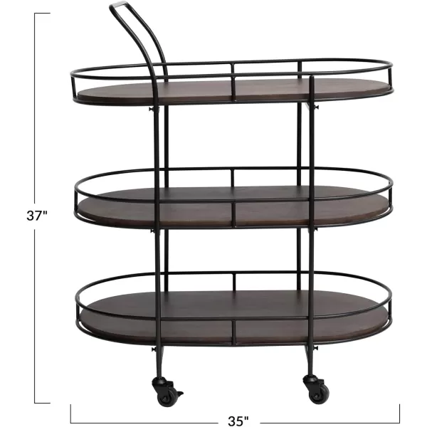 Creative CoOp Modern Metal Wood Lined Shelves Black and Brown Bar Cart