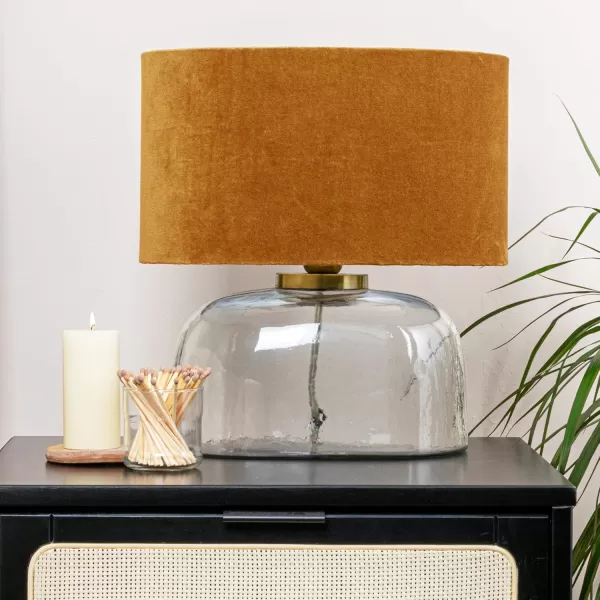 Creative CoOp Modern Table Lamp with Glass Base and Velvet Shade Mustard Yellow
