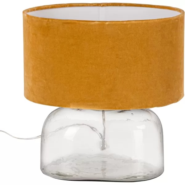 Creative CoOp Modern Table Lamp with Glass Base and Velvet Shade Mustard Yellow