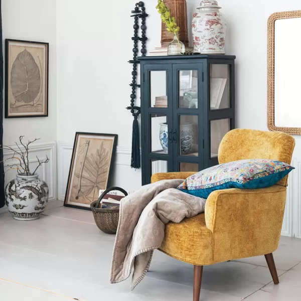 Creative CoOp Mustard Chenille Upholstered Arm Chair