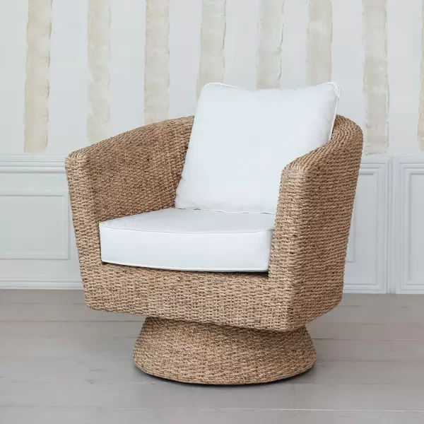Creative CoOp Natural Acacia Wood and Water Hyacinth Swivel Chair