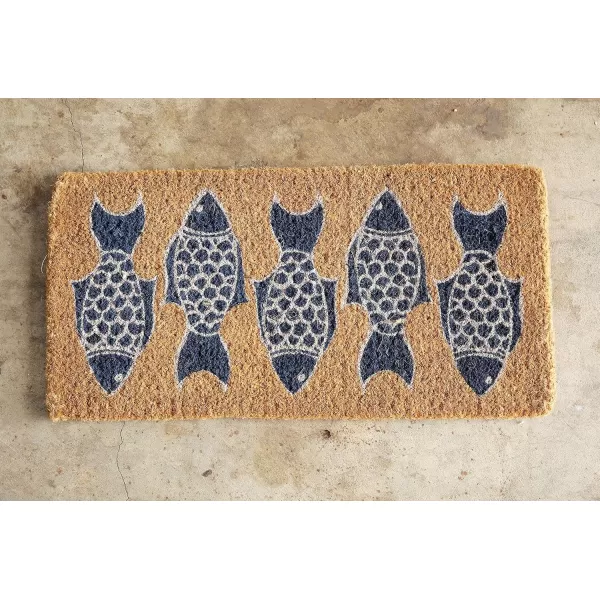 Creative CoOp Natural Coir Doormat with Fish Images