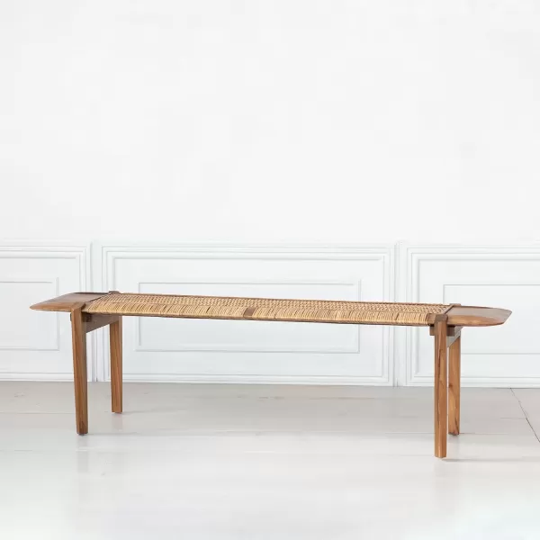 Creative CoOp Natural Long Teakwood and Rattan Bench