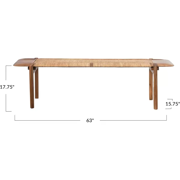 Creative CoOp Natural Long Teakwood and Rattan Bench