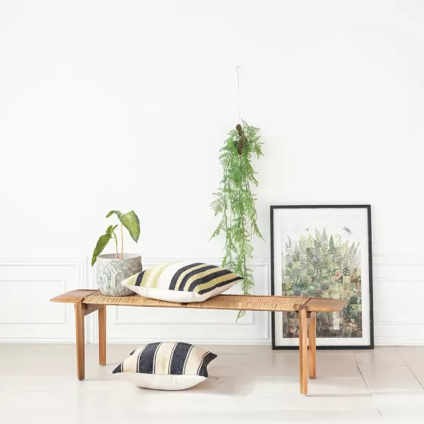 Creative CoOp Natural Long Teakwood and Rattan Bench