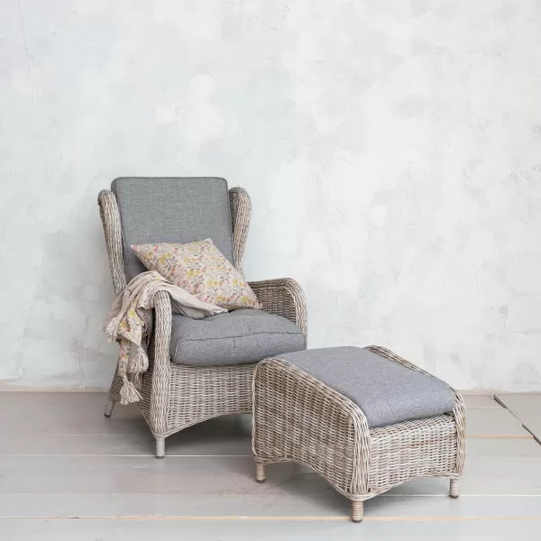 Creative CoOp Natural Wicker and Aluminum Accent Chair with Ottoman Grey